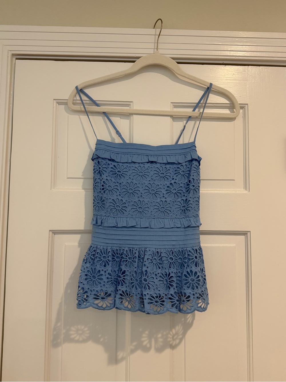 Blue Floral Eyelet Spaghetti Strap Top